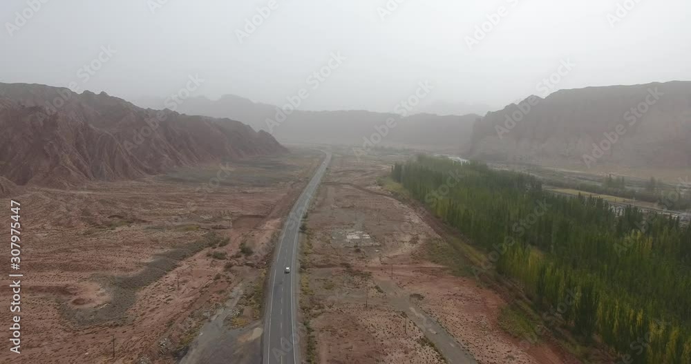 aerial view of  mountains and road