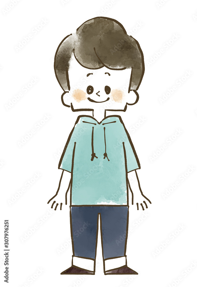 男の子-笑顔-全身-水彩 男の子-笑顔-全身-水彩
