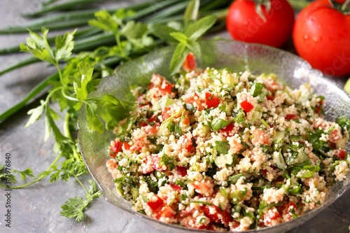 Couscous and herb salad. Israeli Couscous Tabbouleh Salad