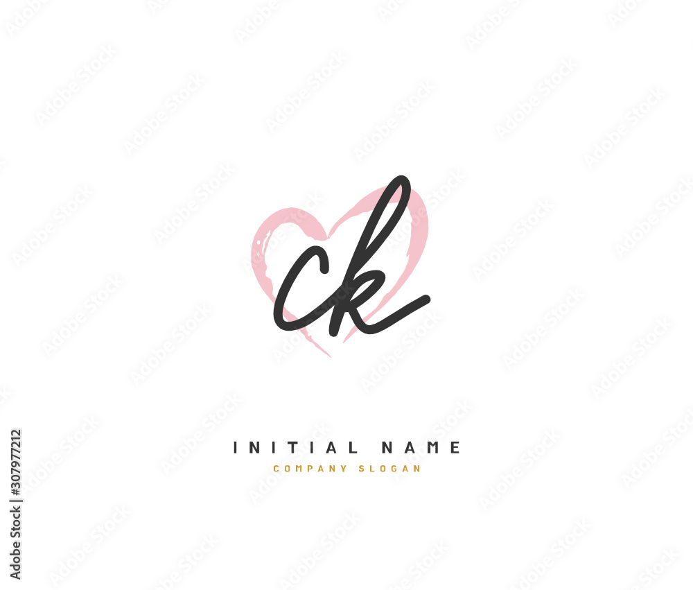 C K CK Beauty vector initial logo, handwriting logo of initial signature, wedding, fashion, jewerly, boutique, floral and botanical with creative template for any company or business.