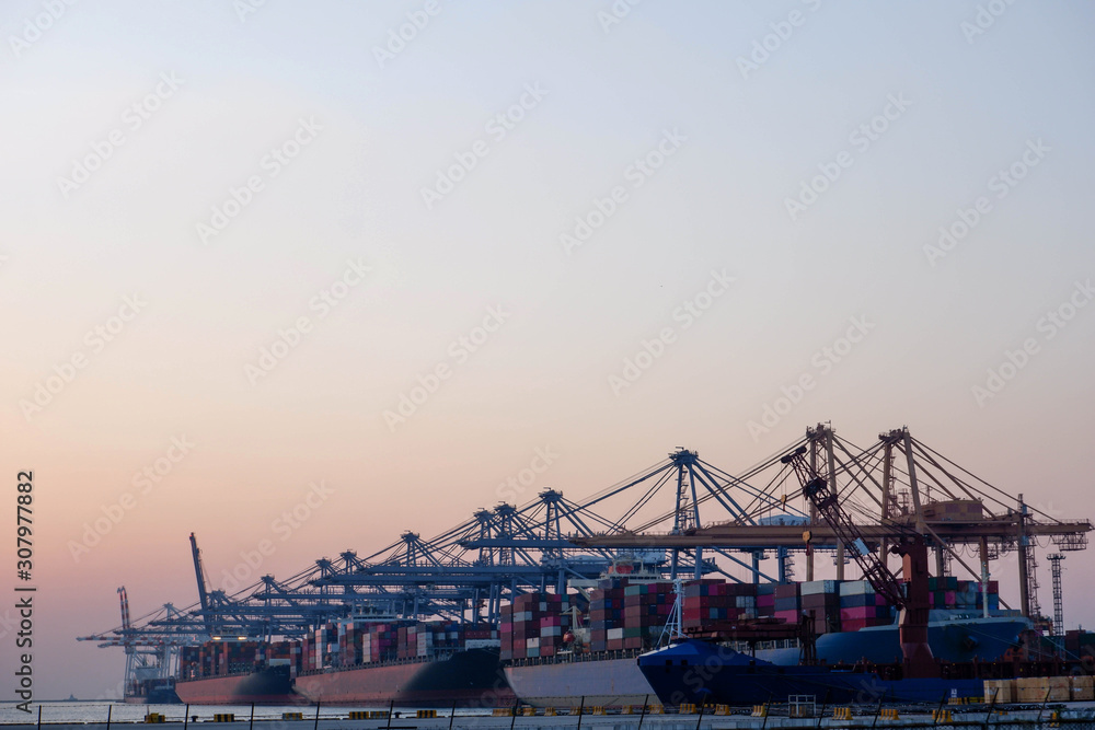 Port industry, sea transportation, import and export of goods in the country