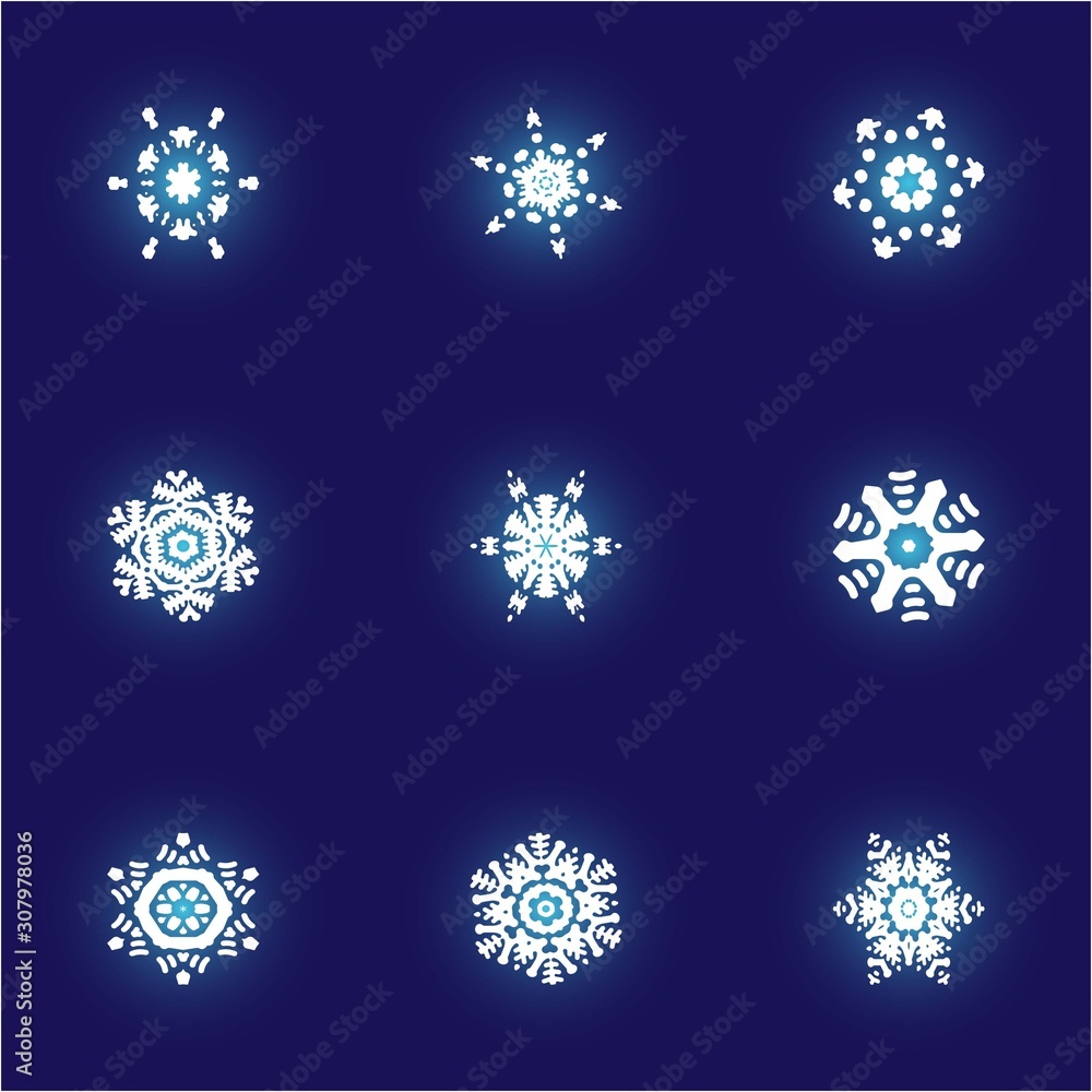 Kit of simple christmas snowflakes on blue background. Kit of simple christmas snowflakes on blue background.