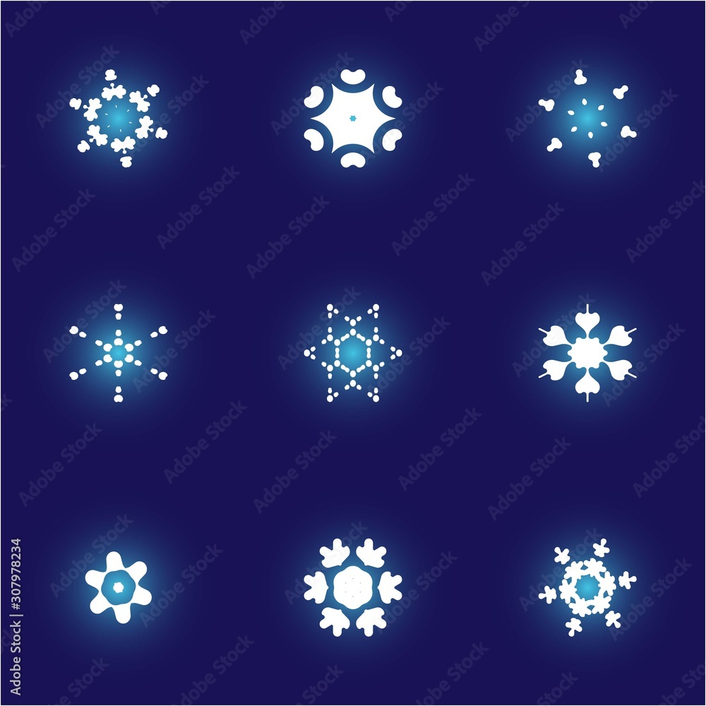 Collection of simple snowflakes on blue background. Collection of simple snowflakes on blue background.
