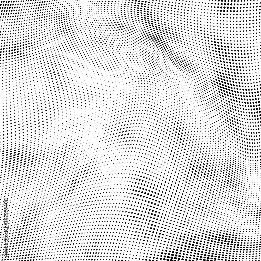 Abstract halftone texture. Chaotic waves of dots. Black and white background Abstract halftone texture. Chaotic waves of dots. Black and white background