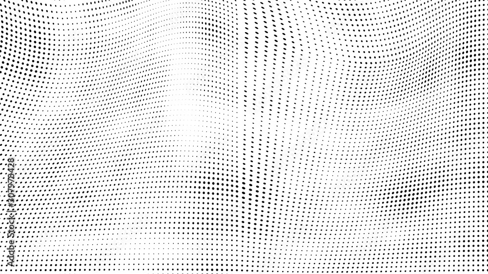 Abstract halftone texture. Chaotic waves of dots. Black and white background Abstract halftone texture. Chaotic waves of dots. Black and white background