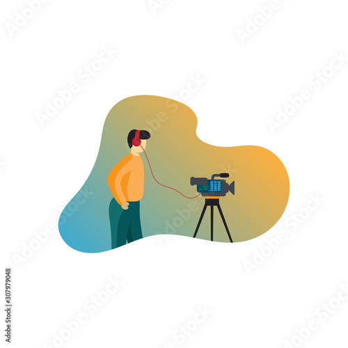 flat vector human video shooting camera illustration white background