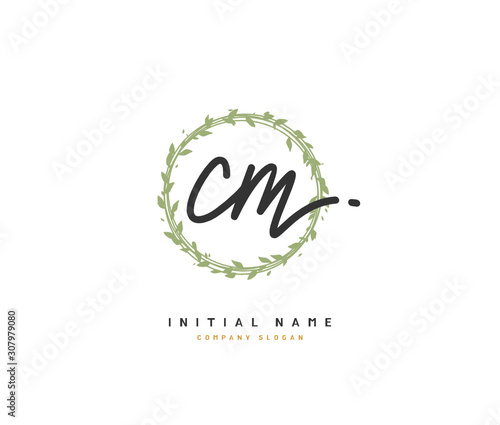 C M CM Beauty vector initial logo, handwriting logo of initial signature, wedding, fashion, jewerly, boutique, floral and botanical with creative template for any company or business.