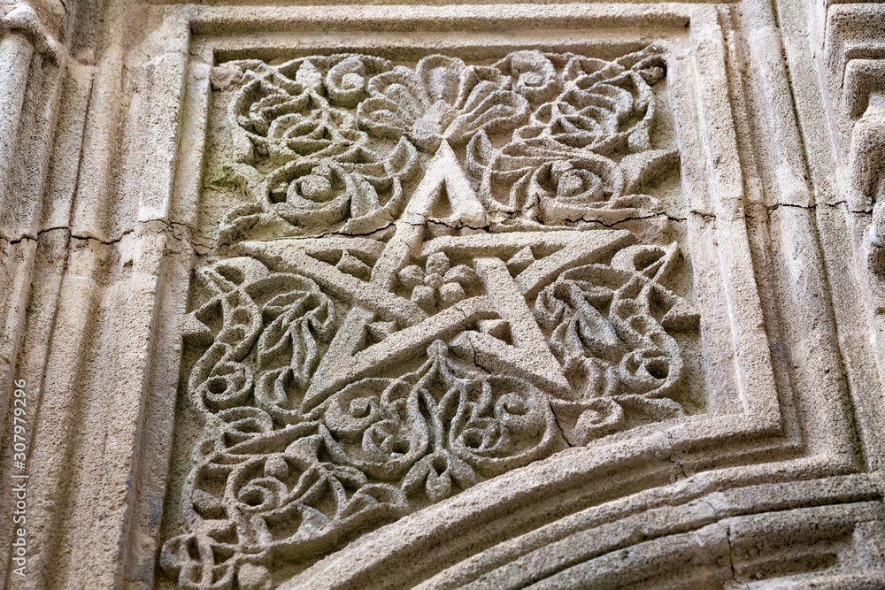 Five-pointed star as decorative element on the wall of one of the old buildings in Tangier, Northern Morocco.