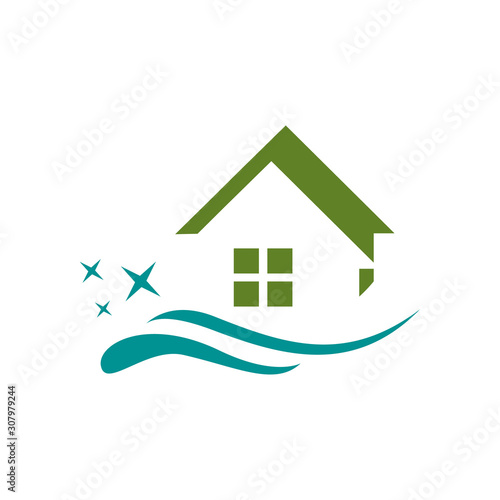 home cleaning service logo vector illustration. clean house logo icon design template isolated.