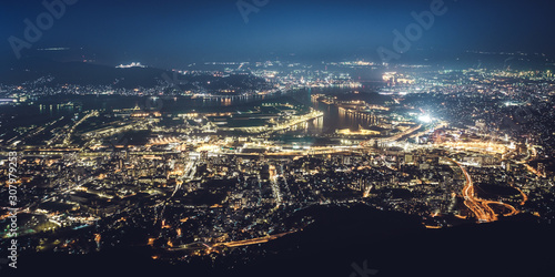 Kitakyushu Night View from Mt. Sarakura (Sarakurayama) in Kitakyushu City, Fukuoka, Japan. New Three Major Night Views of Japan - Ten Million Dollar Night View. © YUSHENG HSU