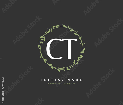 C T CT Beauty vector initial logo, handwriting logo of initial signature, wedding, fashion, jewerly, boutique, floral and botanical with creative template for any company or business.