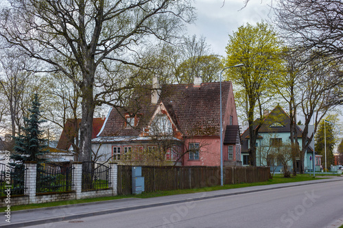 View of the old residential buildings in historical center of Parnu, Estonia.