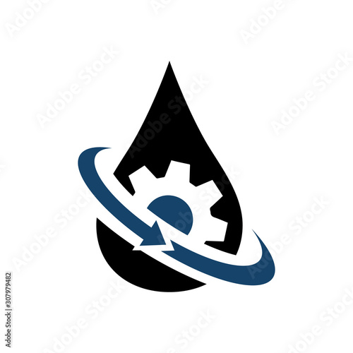 oil change icon logo vector. oil gear and circle arrow sign. symbol for automotive engine.