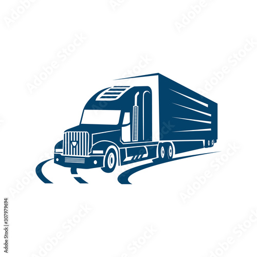 on the road truck logo design vector. heavy transportation logotype sign illustration