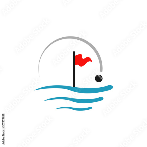 Water Golf logo design vector. Golf flags float over the water concept sport sign symbol illustration