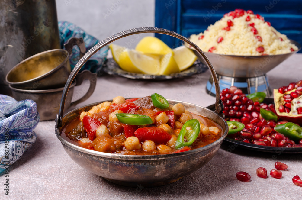 Stewed vegetables with chickpeas and couscous Stewed vegetables with chickpeas and couscous