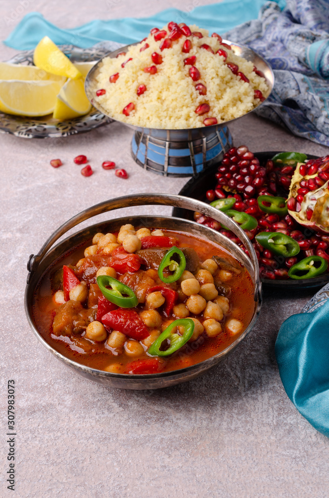 Stewed vegetables with chickpeas and couscous