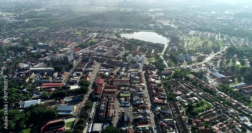 Aerial 4k view town of Kulim, Kedah, Malaysia. The Kulim District is a district and town in the state of Kedah, Malaysia. It is located on the southeast of Kedah, bordering Penang. photo