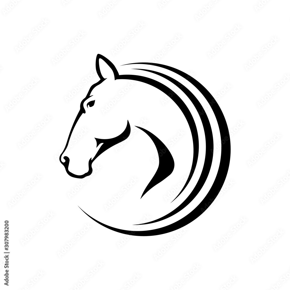 Fototapeta czarny ogier koń głowa logo wektor symbol. silhoutte projektu ilustracji czarnego konia