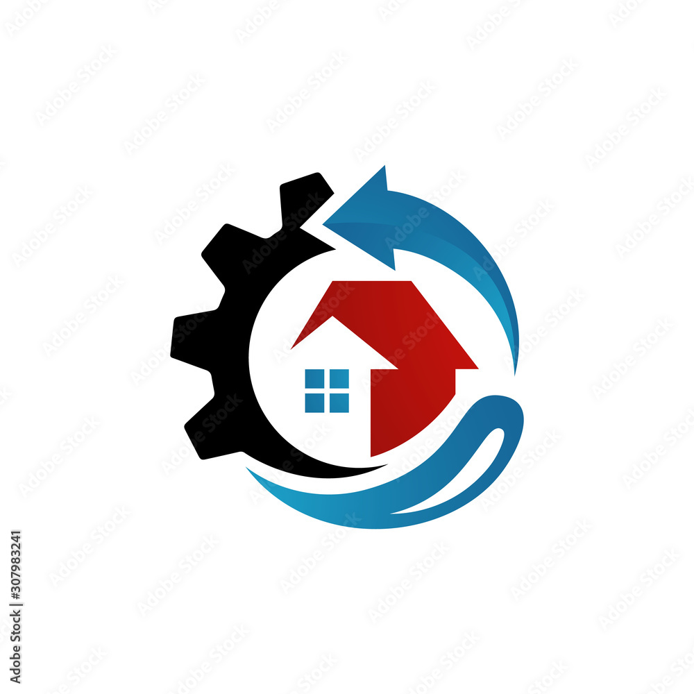 Rebuilding house Restoring Home Repair Logo vector. tools and roof sign. symbol of construction concept