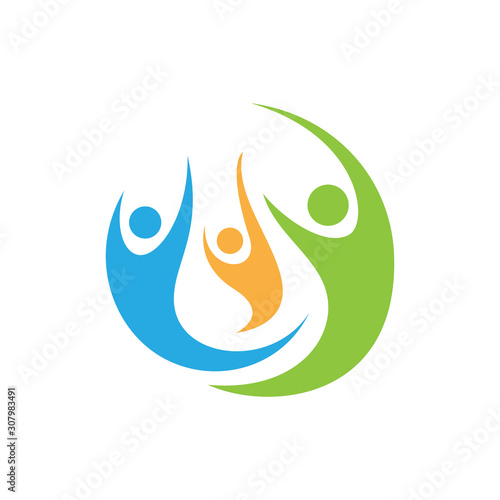 colorful 3 Three people logo template vector design group sign of persons community symbol