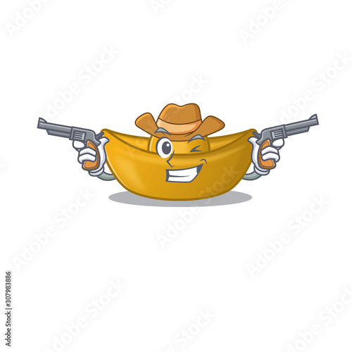 Chinese ingot cartoon character as a Cowboy holding guns