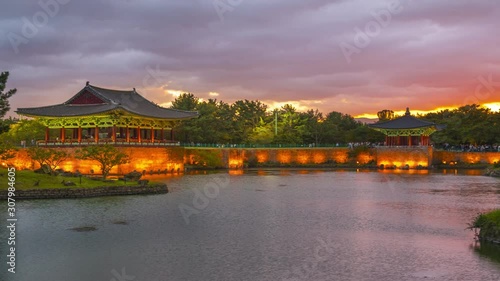 Time lapse Donggung Palace and Wolji Pond at day to night in Gyeongju south korea. photo