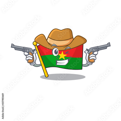 Flag burkina faso cartoon character as a Cowboy holding guns