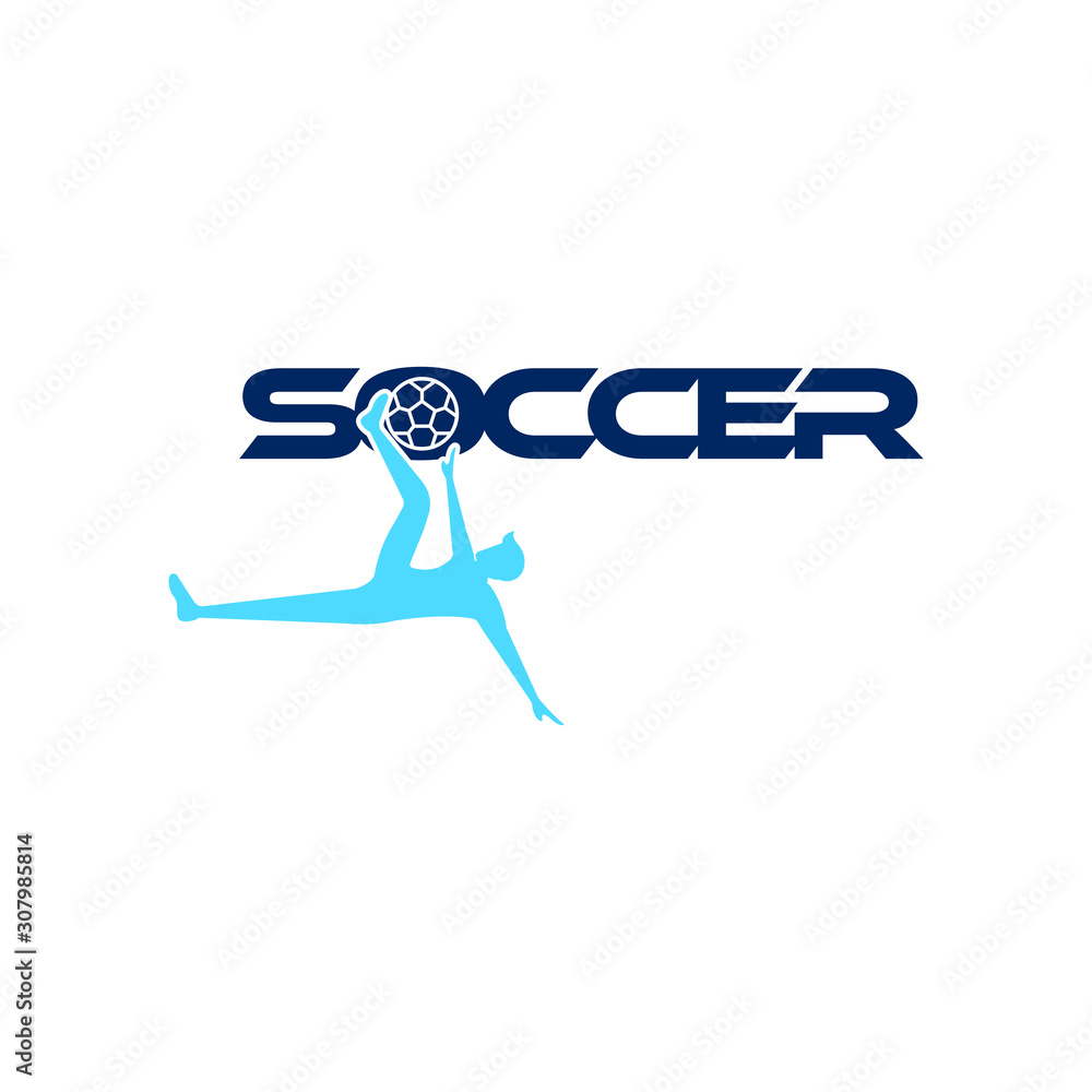 Soccer or football vector illustration. Sport Logo with soccer text and soccer player figure isolated on white background. Vector design template for soccer championship or competition design element. Soccer or football vector illustration. Sport Logo with soccer text and soccer player figure isolated on white background. Vector design template for soccer championship or competition design element.