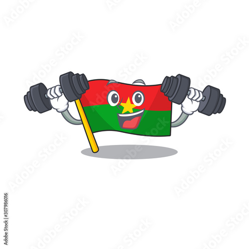 Fitness exercise flag burkina faso cartoon character holding barbells
