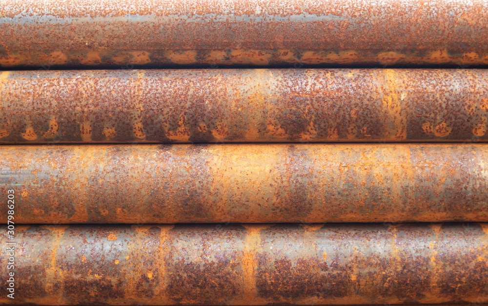 The pattern of rust on steel pipes in the construction area The pattern of rust on steel pipes in the construction area