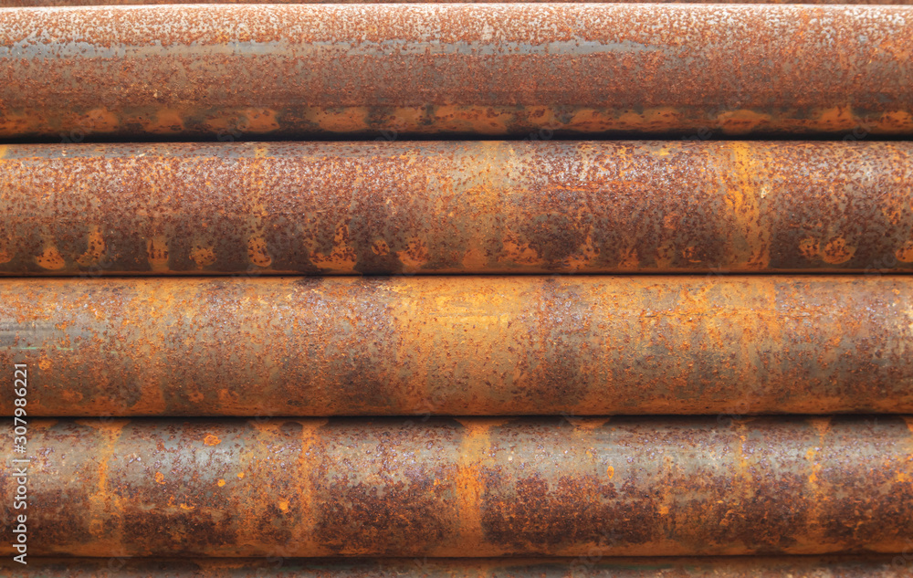 The pattern of rust on steel pipes in the construction area The pattern of rust on steel pipes in the construction area