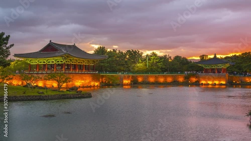 Time lapse Donggung Palace and Wolji Pond at day to night in Gyeongju south korea. photo