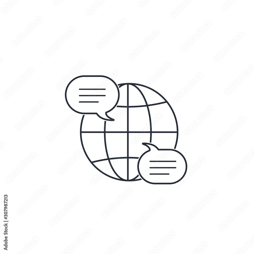 Concepts of international communication. Getting new information, knowledge. Vector linear icon on a white background. Concepts of international communication. Getting new information, knowledge. Vector linear icon on a white background.