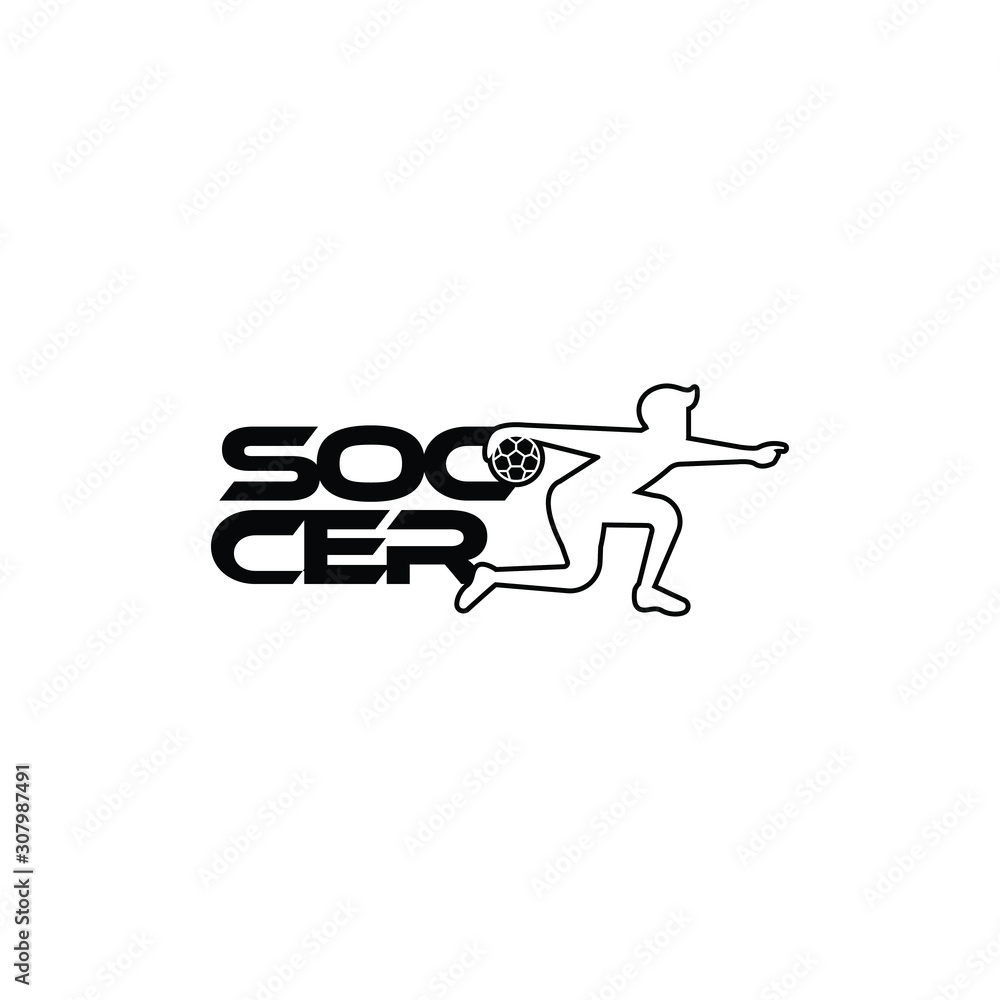 Soccer vector illustration of a silhouette soccer or football player isolated on white background. Sport Logo with soccer text and player figure. Soccer vector for icon, logo, app, symbol. Soccer vector illustration of a silhouette soccer or football player isolated on white background. Sport Logo with soccer text and player figure. Soccer vector for icon, logo, app, symbol.