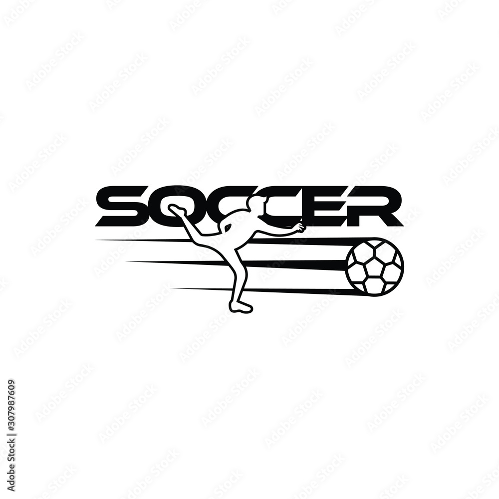 Soccer vector illustration of a silhouette soccer or football player isolated on white background. Sport Logo with soccer text and player figure. Soccer vector for icon, logo, app, symbol. Soccer vector illustration of a silhouette soccer or football player isolated on white background. Sport Logo with soccer text and player figure. Soccer vector for icon, logo, app, symbol.