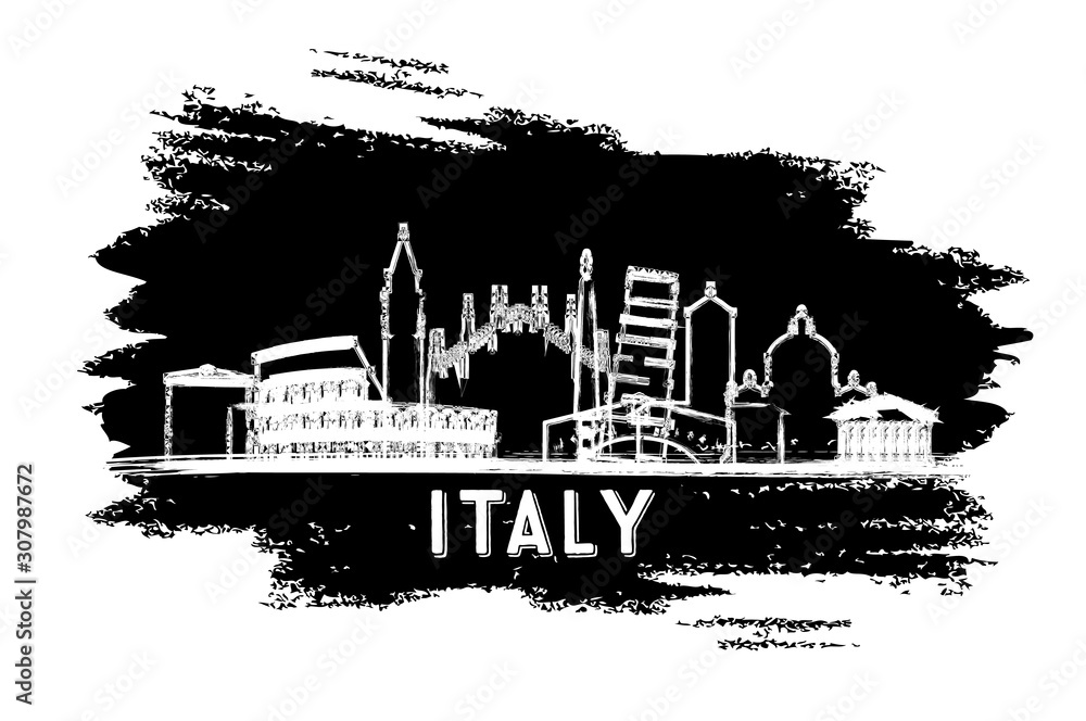 Italy City Skyline Silhouette. Hand Drawn Sketch.