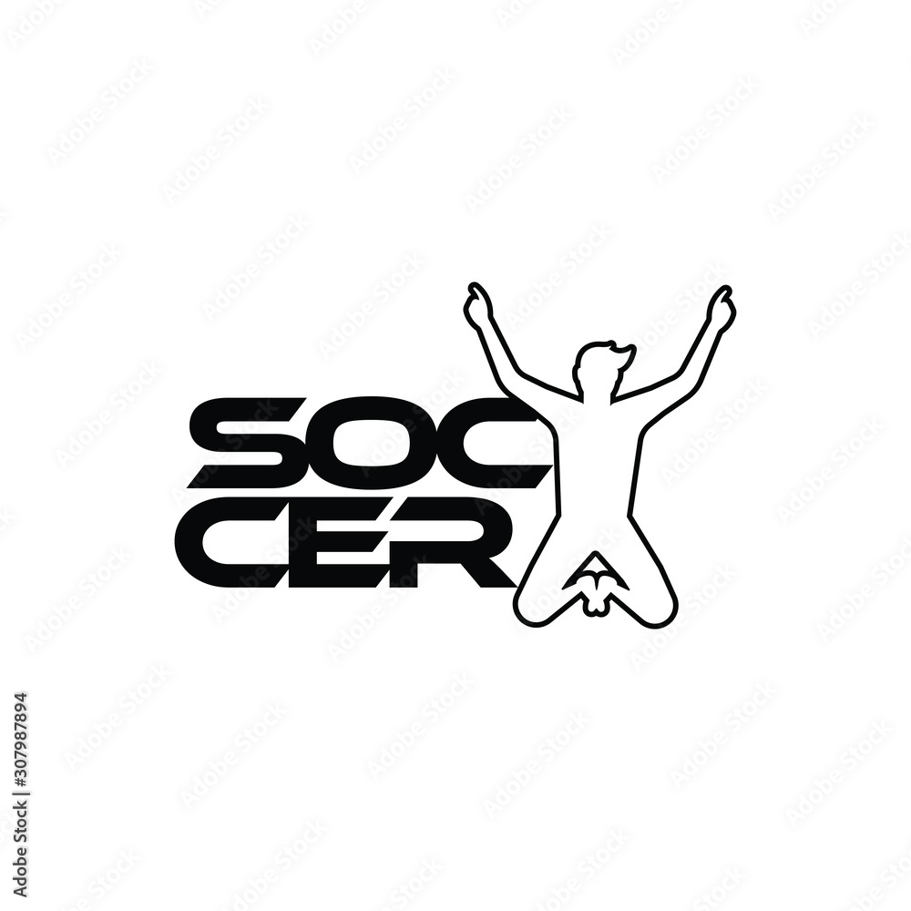 Soccer vector illustration of a silhouette soccer or football player isolated on white background. Sport Logo with soccer text and player figure. Soccer vector for icon, logo, app, symbol. Soccer vector illustration of a silhouette soccer or football player isolated on white background. Sport Logo with soccer text and player figure. Soccer vector for icon, logo, app, symbol.