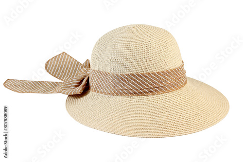 pretty hat with bow isolated on white