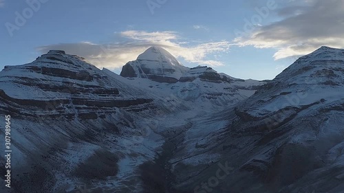 Panorama of sacred mount Kailash (elevation 6638 m), which are part of the Transhimalaya in Tibet. It is considered a sacred place in four religions: Bon, Buddhism, Hinduism and Jainism.