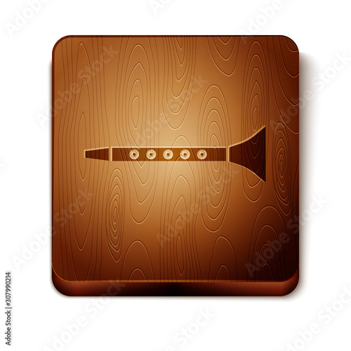 Brown Clarinet icon isolated on white background. Musical instrument. Wooden square button. Vector Illustration