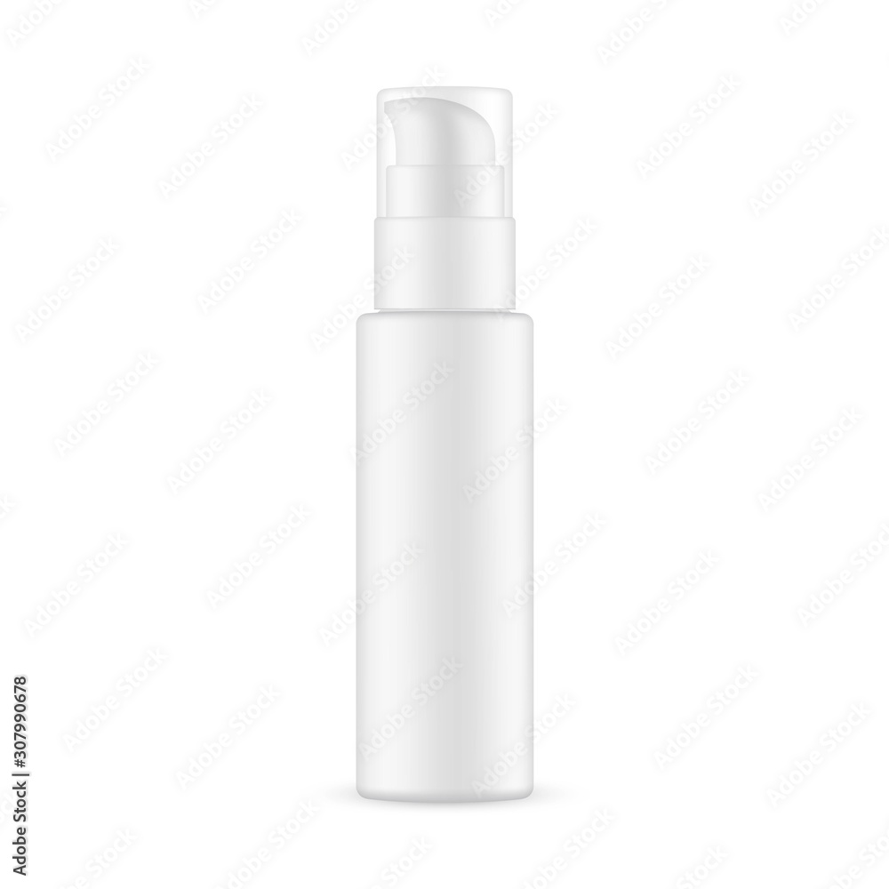 Cosmetic pump bottle with transparent cap mockup isolated on white background. Vector illustration Cosmetic pump bottle with transparent cap mockup isolated on white background. Vector illustration
