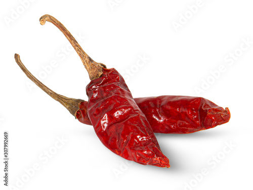 Dried red chili or chilli cayenne pepper isolated on white background cutout