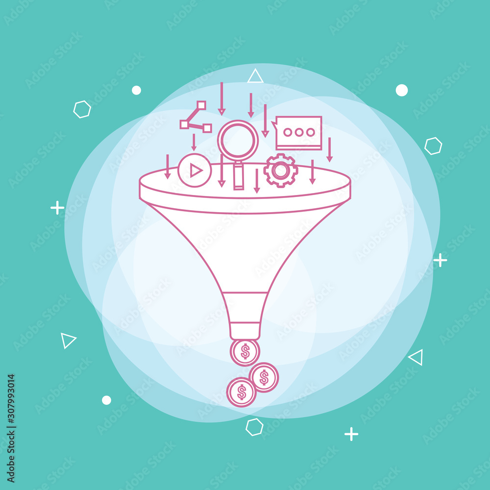 Marketing funnel concept for info graphic and banner. Concept of line icon Marketing funnel concept for info graphic and banner. Concept of line icon