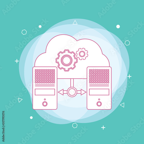 Migration. Backup concept. Copying file. Server. Data Center. Database Synchronize Technology.