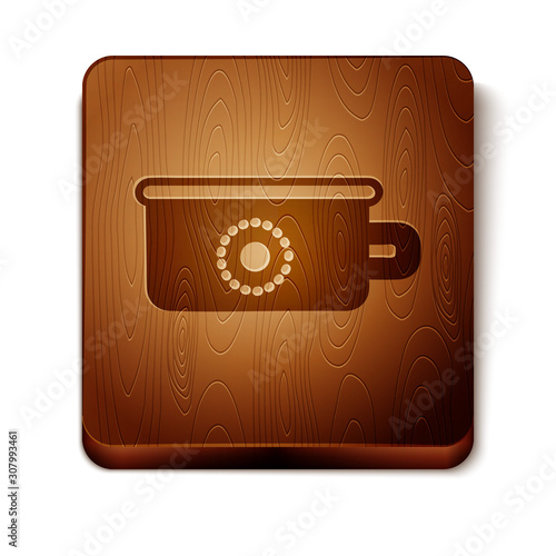 Brown Baby potty icon isolated on white background. Chamber pot. Wooden square button. Vector Illustration