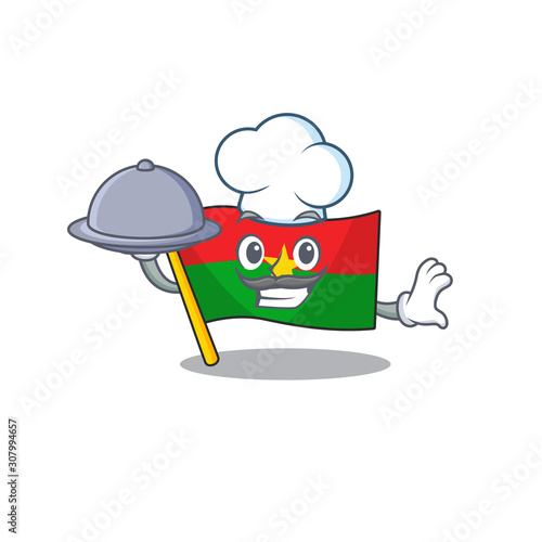 smiling flag burkina faso as a Chef with food cartoon style design