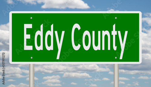 Rendering of a 3d green highway sign for Eddy County