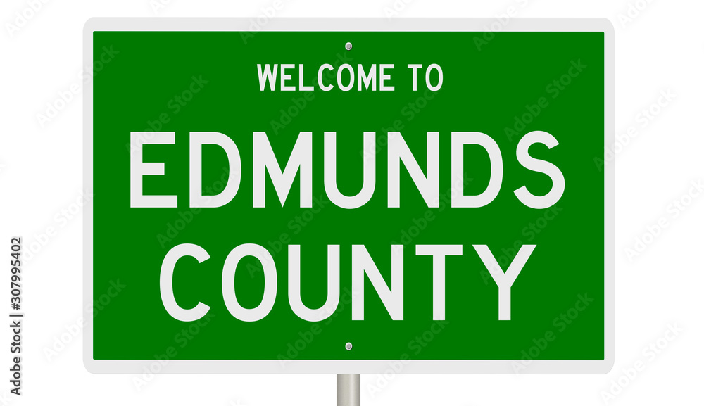 Rendering of a 3d green highway sign for Edmunds County