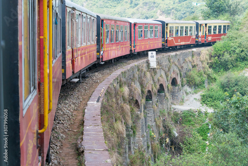 Shimla, India - Sep 09 2019 - Kalka-Shimla railway in Shimla, Himachal Pradesh, India. It is part of UNESCO World Heritage Site - Mountain Railways of India.